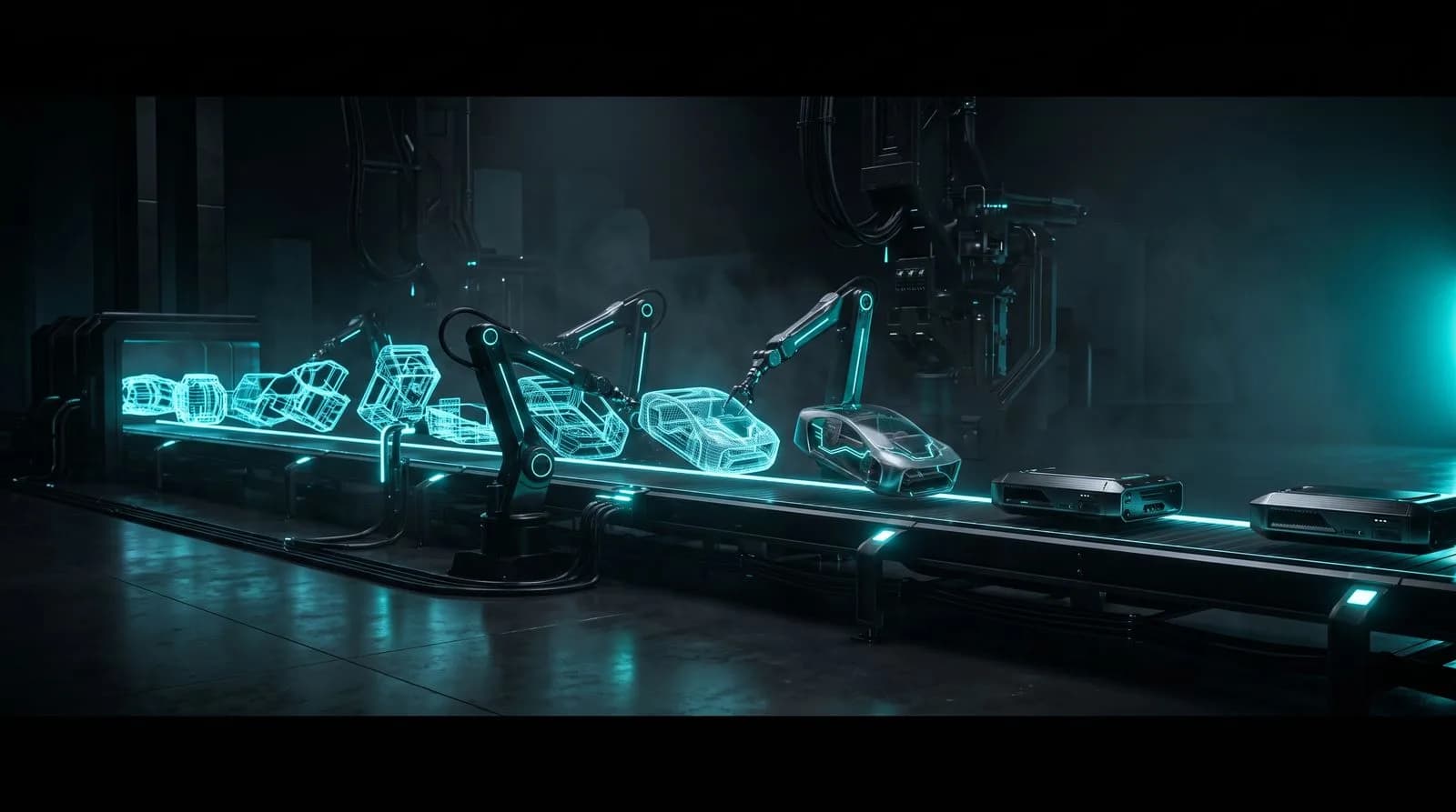 Assembly line turning wireframe into photoreal products — hybrid AI + CGI pipeline
